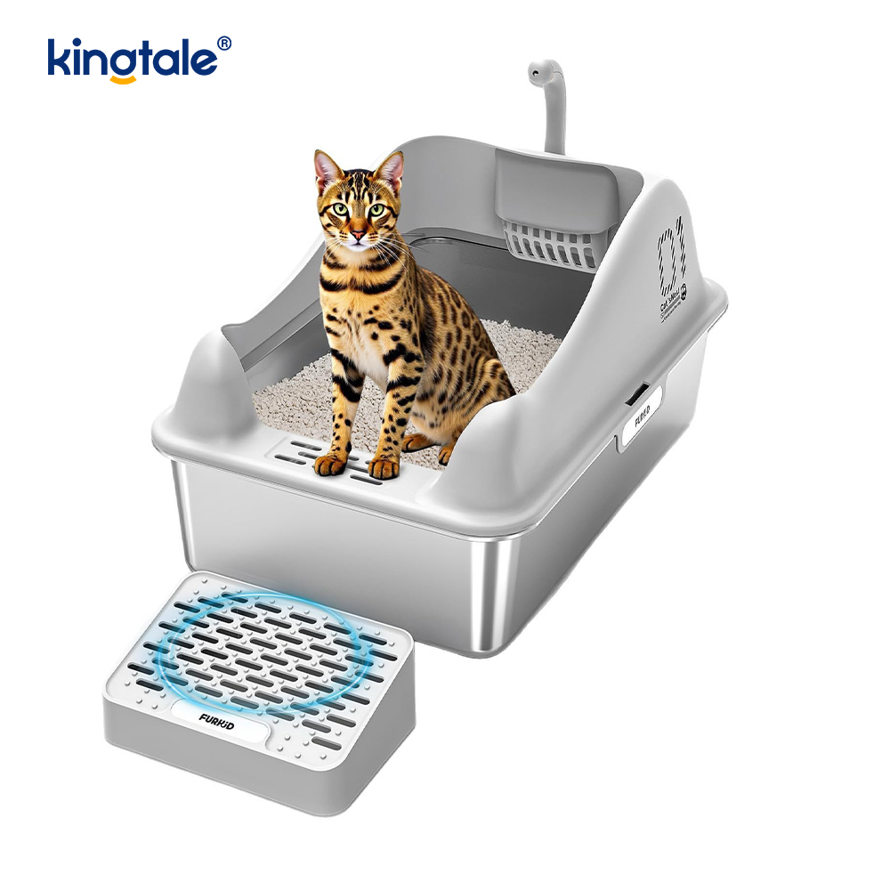 Kattenbak van roestvrij staal met voetpedaal Metalen kattenbak Hoogzijdig, nooit