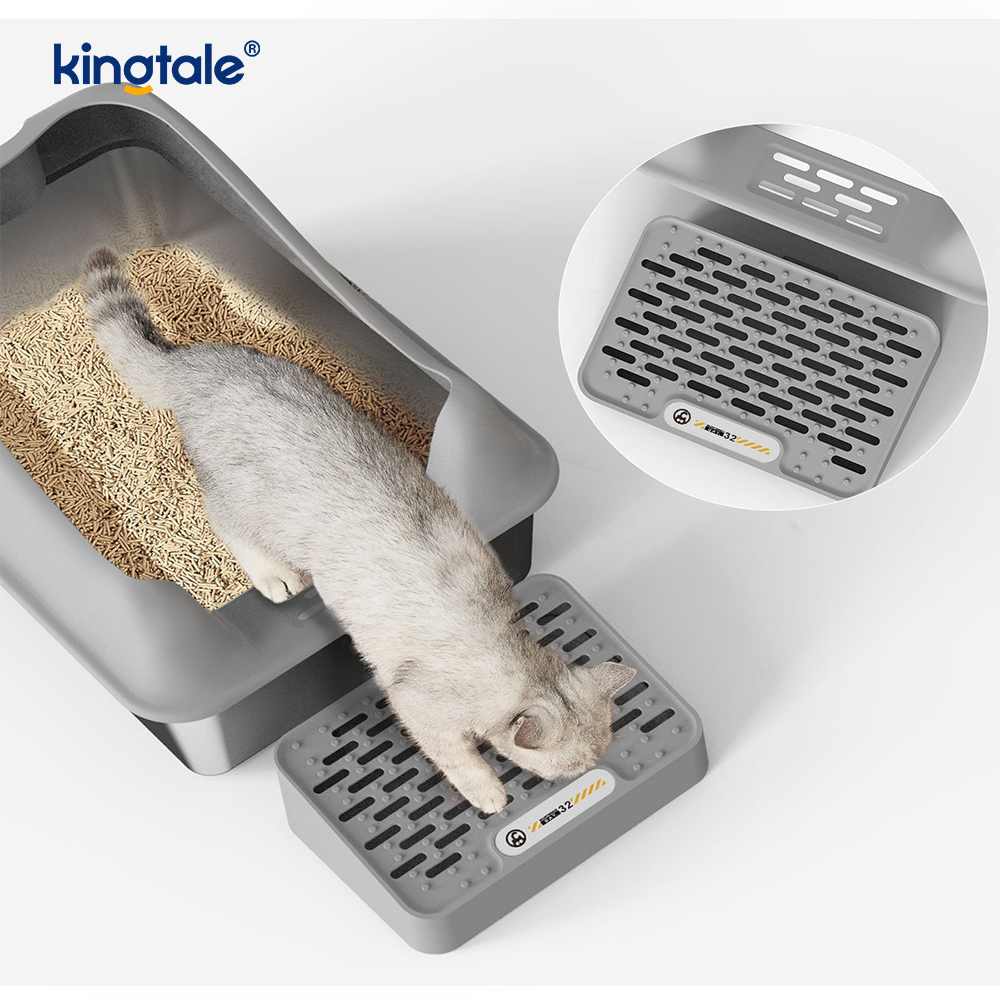 Kattenbak van roestvrij staal met voetpedaal Metalen kattenbak Hoogzijdig, nooit