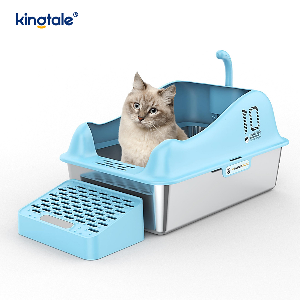 Kattenbak van roestvrij staal met voetpedaal Metalen kattenbak Hoogzijdig, nooit
