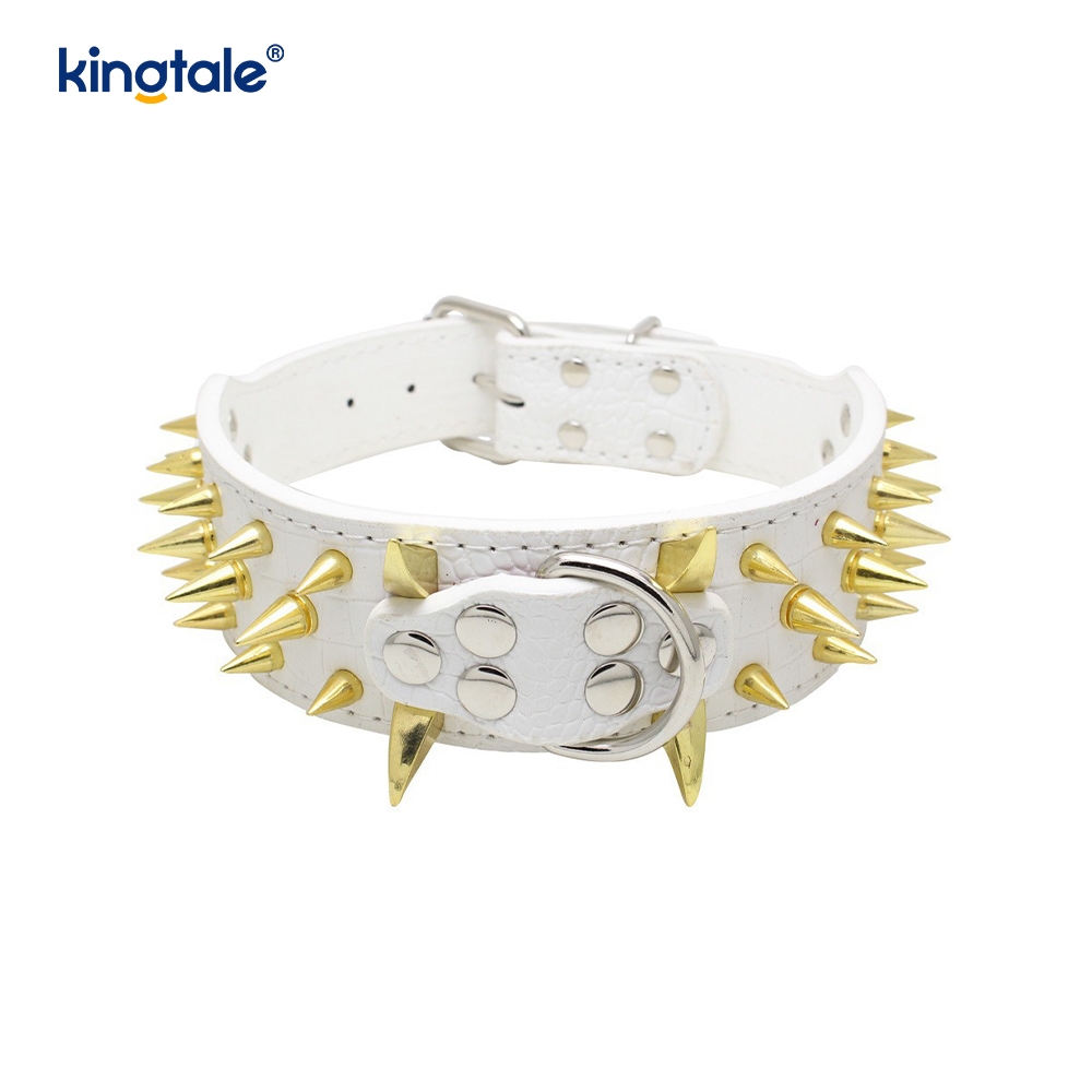 Scherpe hondenhalsband met puntige studs. Stijlvolle leren halsbanden