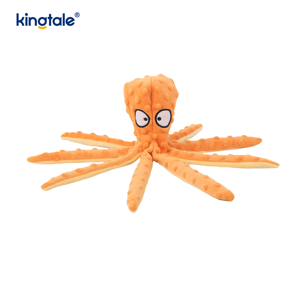 Interactief, duurzaam, piepend pluche huisdierspeeltje met octopusschelp