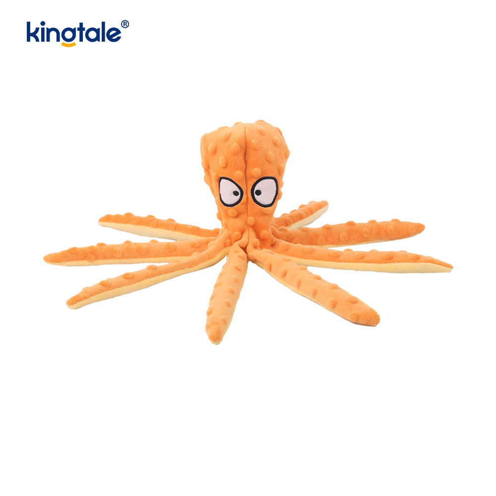 Interactief, duurzaam, piepend pluche huisdierspeeltje met octopusschelp