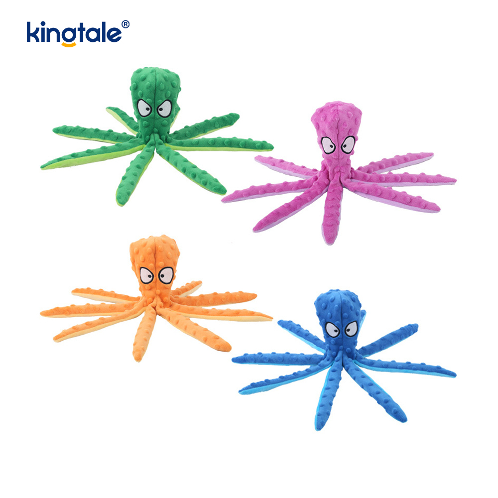 Interactief, duurzaam, piepend pluche huisdierspeeltje met octopusschelp