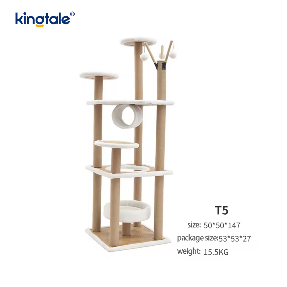 Natuurlijke sisal kattenboom hoge kattentoren pluche appartement met meerdere niveaus