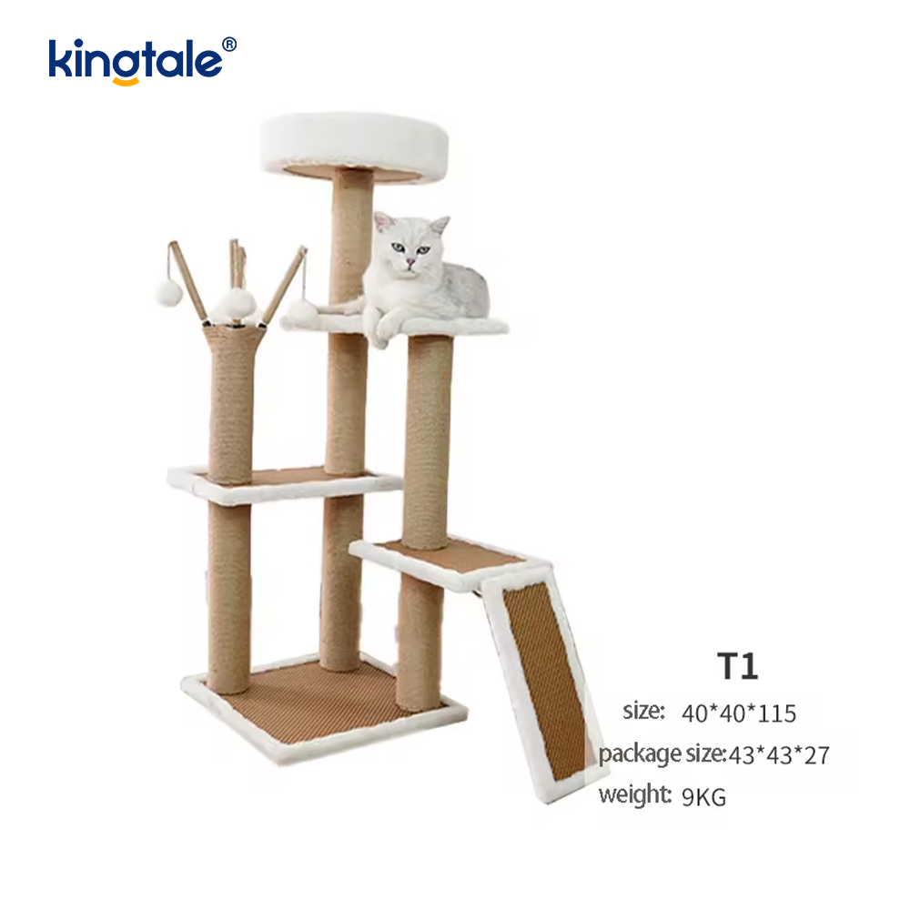 Natuurlijke sisal kattenboom hoge kattentoren pluche appartement met meerdere niveaus