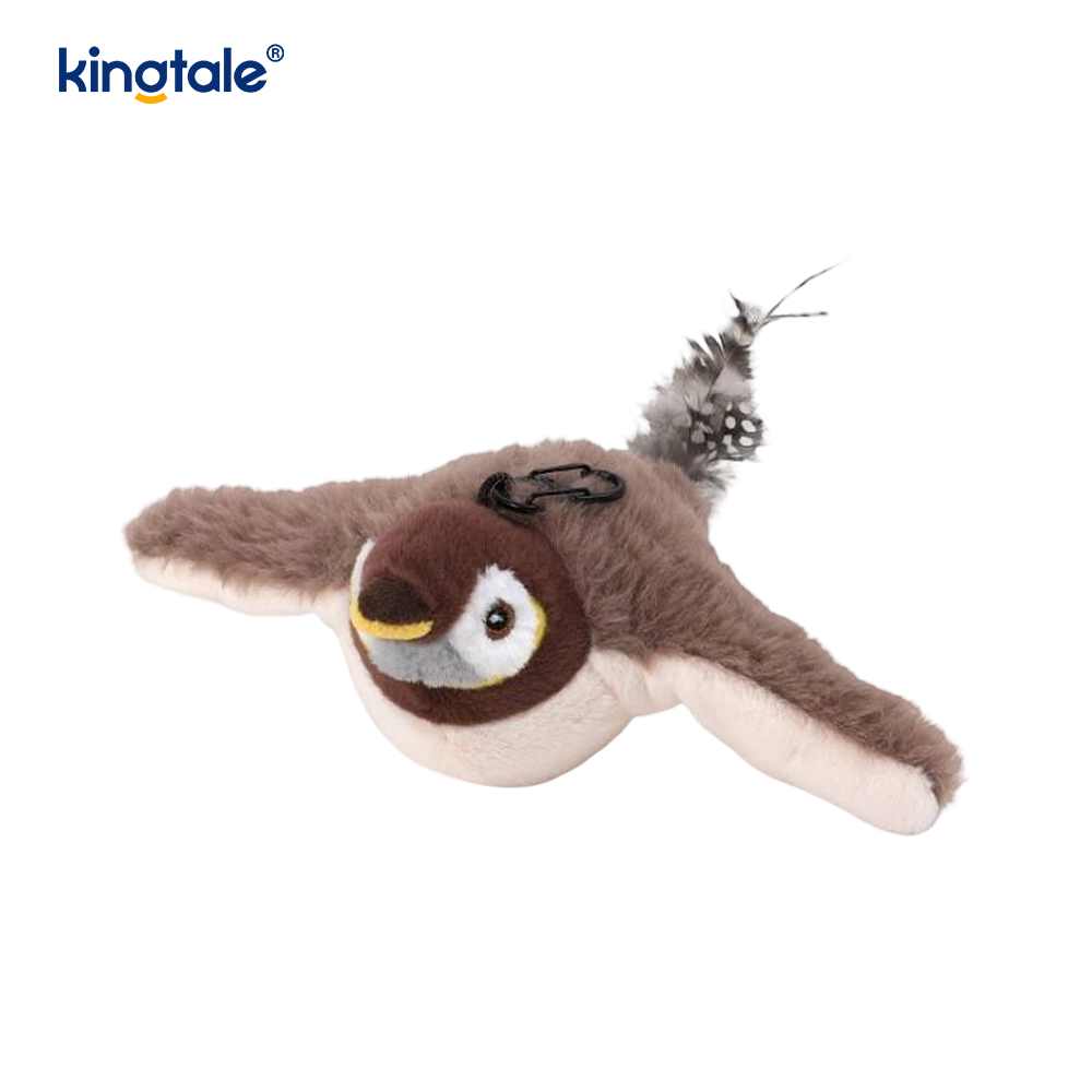 Pluche, realistische vogel/elektrisch oplaadbaar kattenspeeltje dat geluid maakt als het wordt geaaid